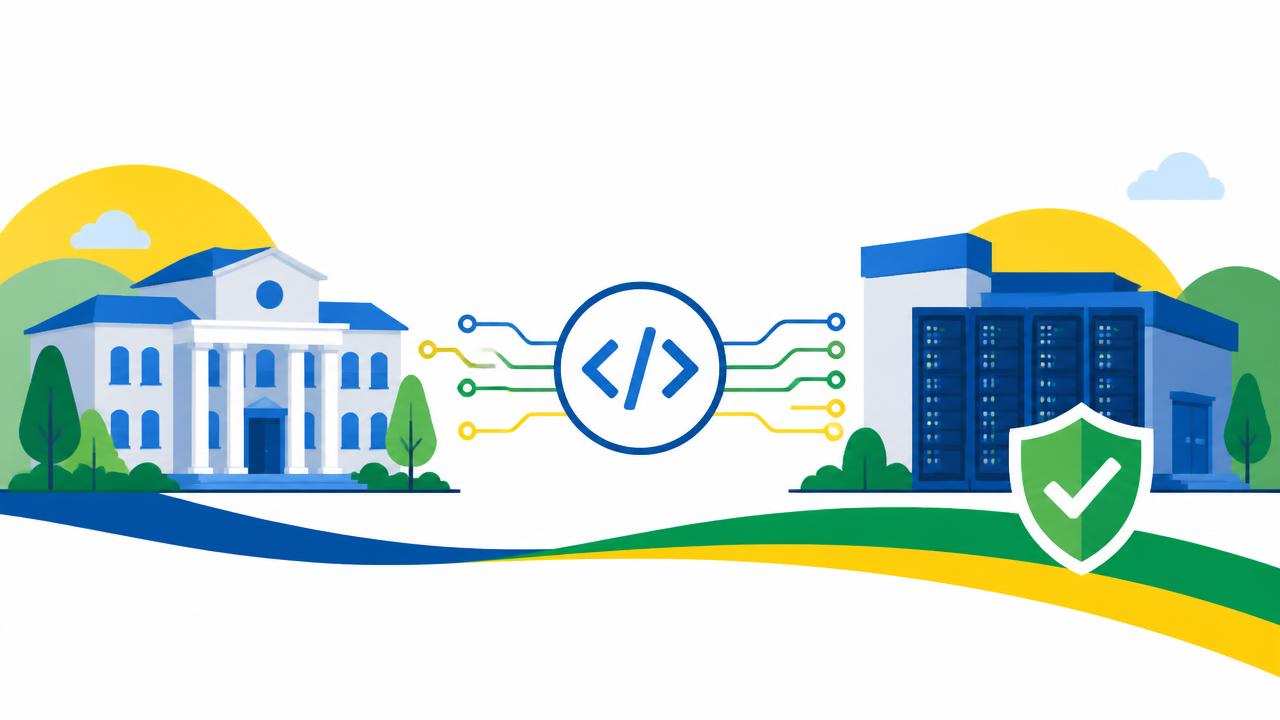 Ilustração de integração por API entre sistemas acadêmicos e a plataforma nacional